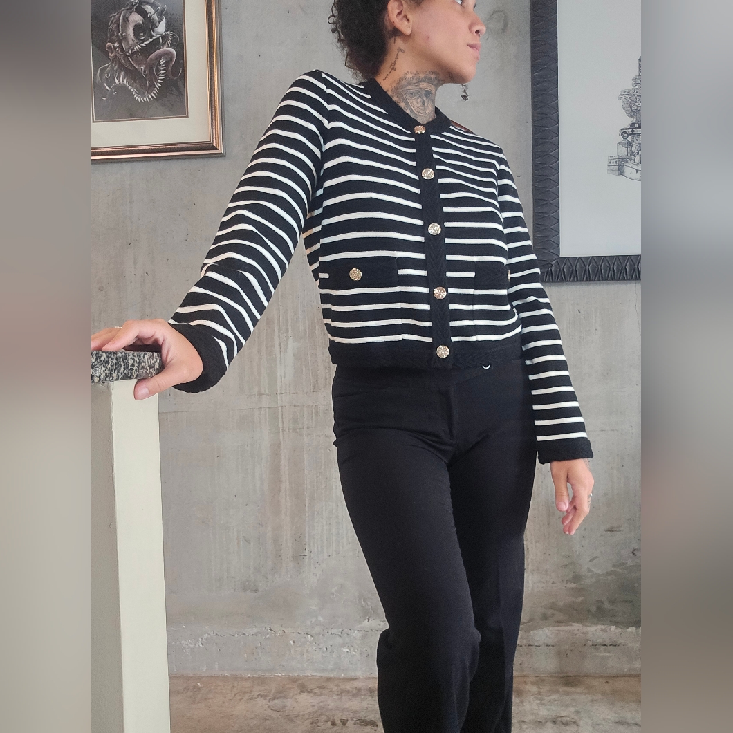 Maje Size 3 Black And White Cardigan